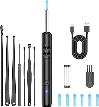1080P HD Ear Camera with 6 LED Lights - Waterproof Rechargeable Otoscope Tool, Ear Wax Removal Kit with 8Pcs Ear Care Set for iOS & Android