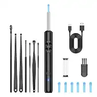1080P HD Ear Camera with 6 LED Lights - Waterproof Rechargeable Otoscope Tool, Ear Wax Removal Kit with 8Pcs Ear Care Set for iOS & Android