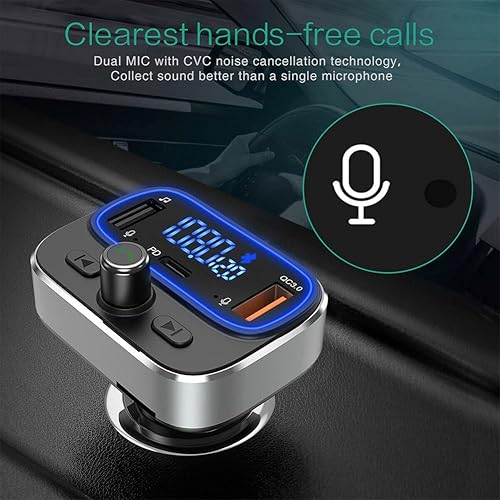 Miniatura 3 de Bluetooth Car Adapter, Blutu para Carros, Blooth Tooth Fm Transmitter Support Type-C PD + QC3.0 Fast USB Charger, Hands Free Calling, Siri Google