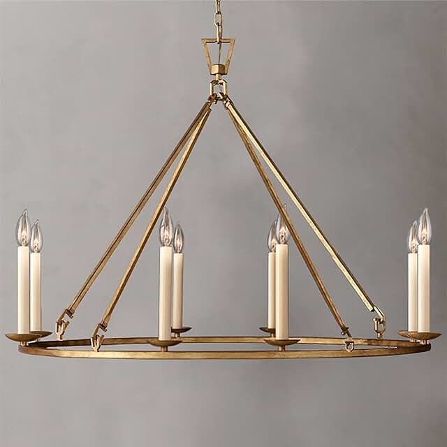LOVEDIMA Gold Wagon Wheel Chandelier Rustic 35.4'' Candle-Shaped Metal C...