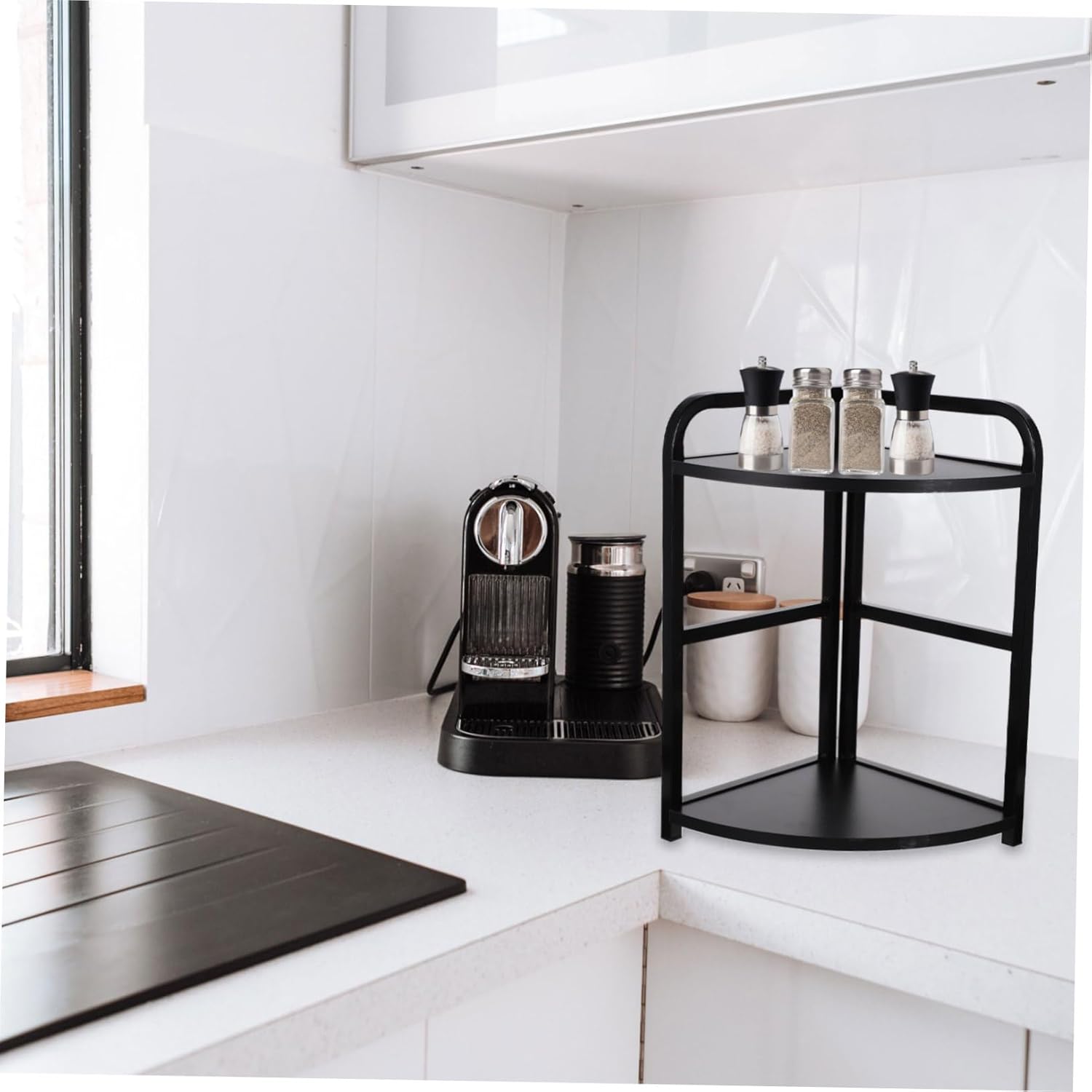 Corner Kitchen Storage Rack 2-Tier Triangle Organizer Practical Countertop Shelf for Seasoning Sturdy -Saving Kitchen Decor