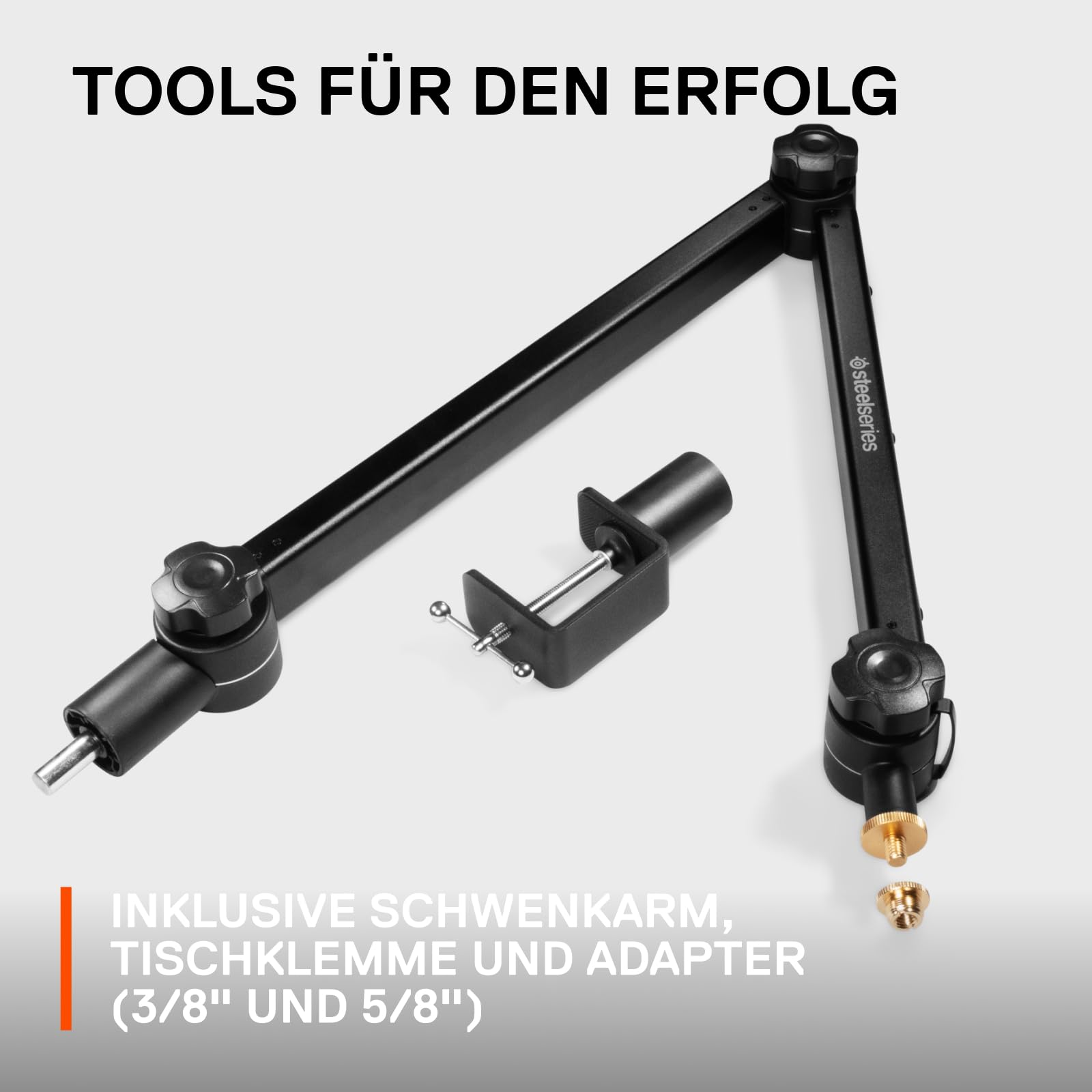 SteelSeries Alias Pro Mikrofon-Schwenkarm 360-Grad-Drehung Tischklemme Faltbares Scherendesign Kabelmanagement 3/8"- 5/8"-Adapter