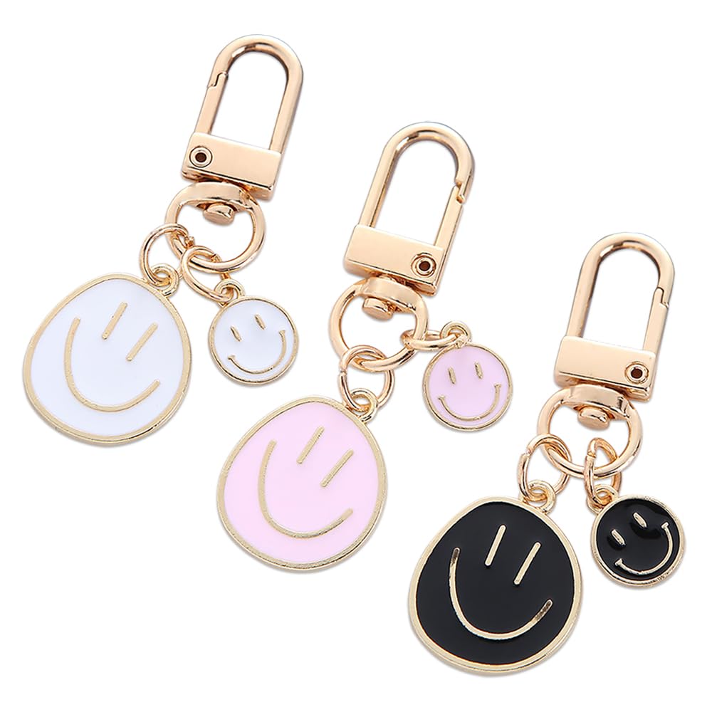 3Pcs Cute Smile Key Chain for Women Smile Expression Keychains Perfect for Handbags Purse and Car Keys Decorations