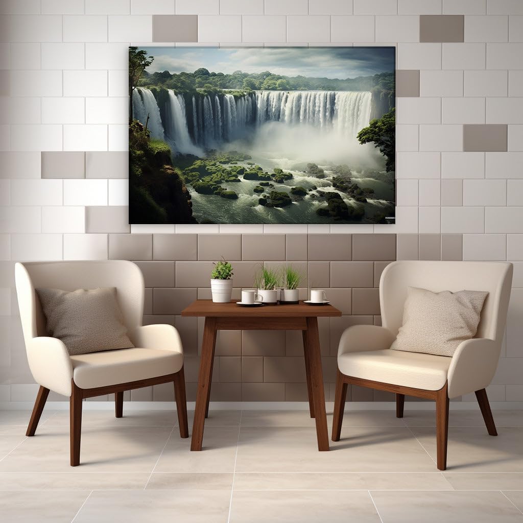 Canvas for Living room. Majestic Iguazu Falls Unveiled A Tapestry of Cascading Water and Verdant Wonders, 27 x 18 inch Canvas Wall Art - Modern Home Decor