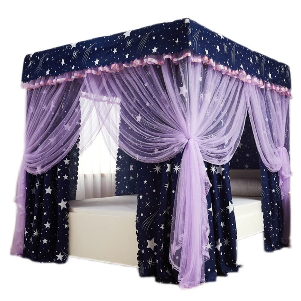 GJMSSMY 4 Corner Post Bed Canopy - Princess Bed Luxury Curtain Mosquito Net For s Boys Adult - With Stand Bedroom Decor (Color : Blue-1, Size : 200X220cm/79X87in)