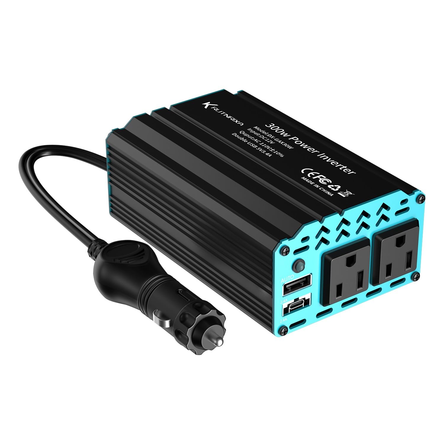 Falowniki mocy 300 W 400 W 12 V DC na 110 V AC konwerter do pojazdów, 2 porty USB, adapter ładowarki samochodowej z gniazdkiem wtykowym gniazda zapalniczki (300 W)