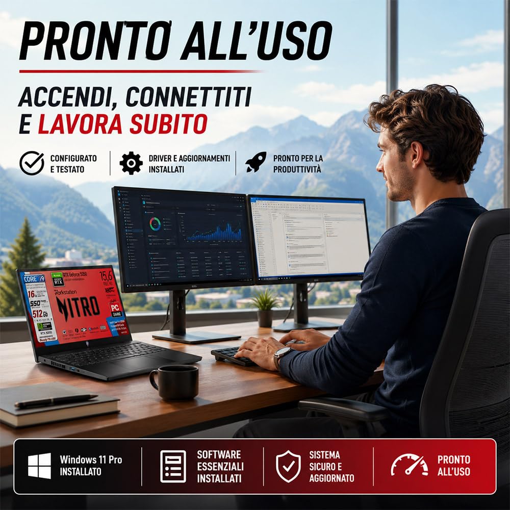 Acer Nitro Notebook Gaming Intel Core i9 13900H Display 15,6" FHD IPS 180Hz | Ram 16GB, SSD 512GB, 180Hz, NVIDIA GeForce RTX 5050 8GB GDDR7, Tastiera Retroilluminata, ready to Use, Include alimentatore