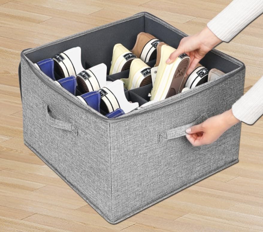 DAYARD Stoffkörbe, Schuh-Aufbewahrungsboxen, faltbare Box für Schuhe, Stiefel, Schrank-Organizer und Aufbewahrung, 16 verstellbare Fächer, grau Küche, Haushalt & Wohnen