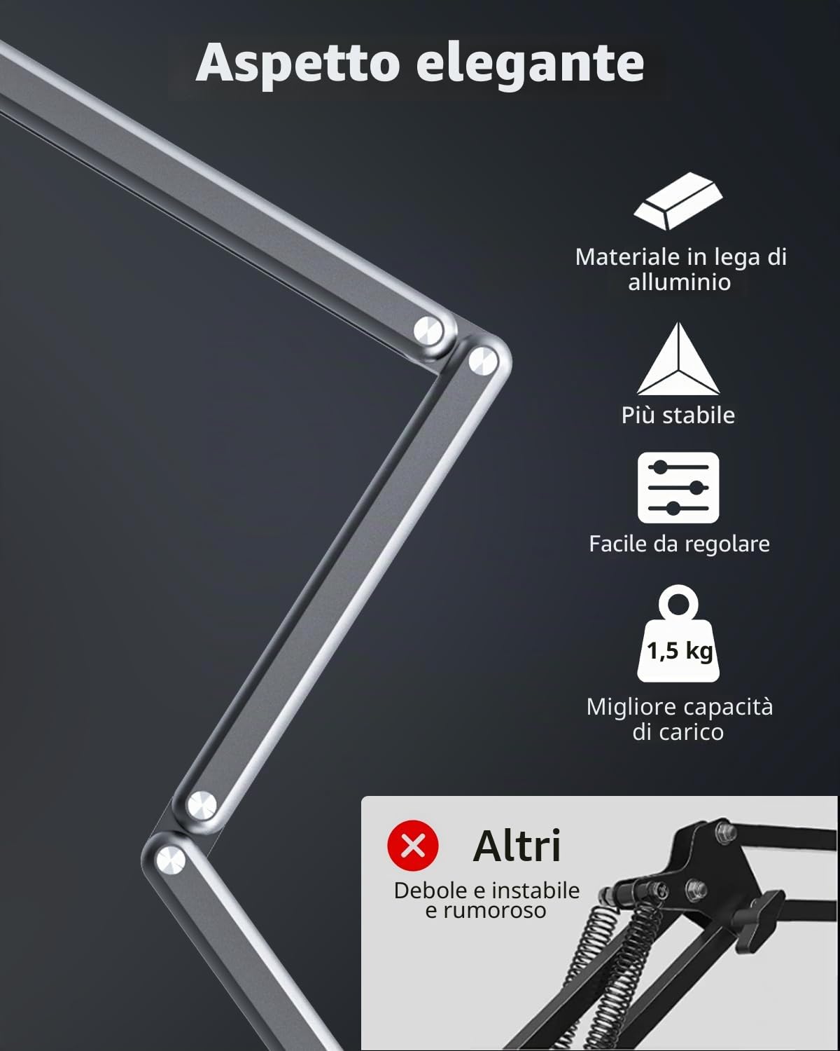 FULAIM Braccio per microfono in alluminio compatibile con RODE, supporto per microfono regolabile per Shure, microfono arm con adattatore da 3/8" - 5/8" per Game Streaming Podcast Interview (Grigio)