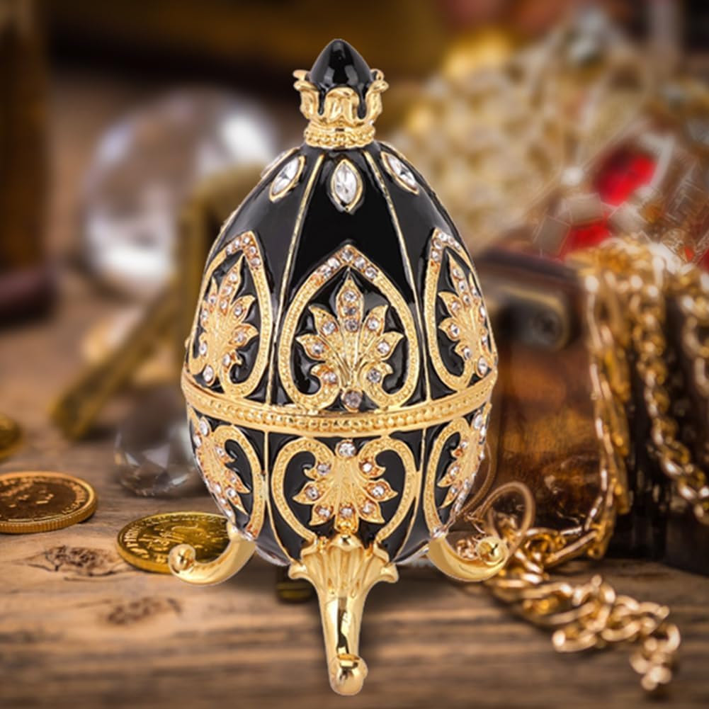 Huevo de Pascua Decorativo Estilo Fabergé, Esmaltado, Pintado a Mano, con Diamantes Brillantes, Caja para Tesoros, para Regalos y Decoración