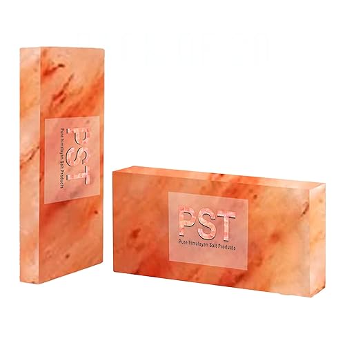 Azulejos de sal rosa del Himalaya 100% puro, paquete de 2 ladrillos de sal de 8 x 4 x 1 pulgada para bloques de sal de sauna de spa