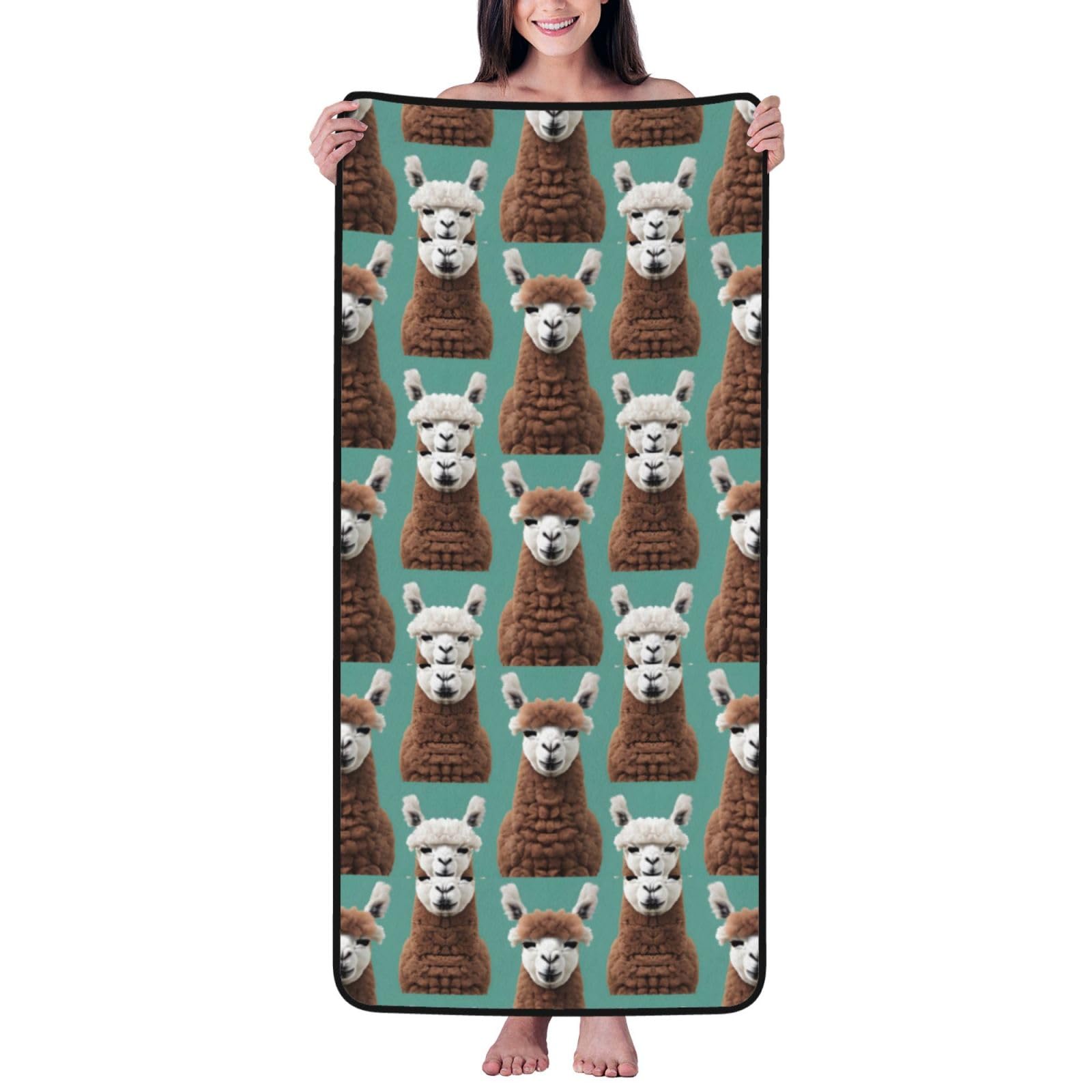 Nimongt Unisex Black Alpaca Llama Print Lightweight Comfort Coral Velvet Bath Towel Home Bathroom Hotel Spa Beach Travel