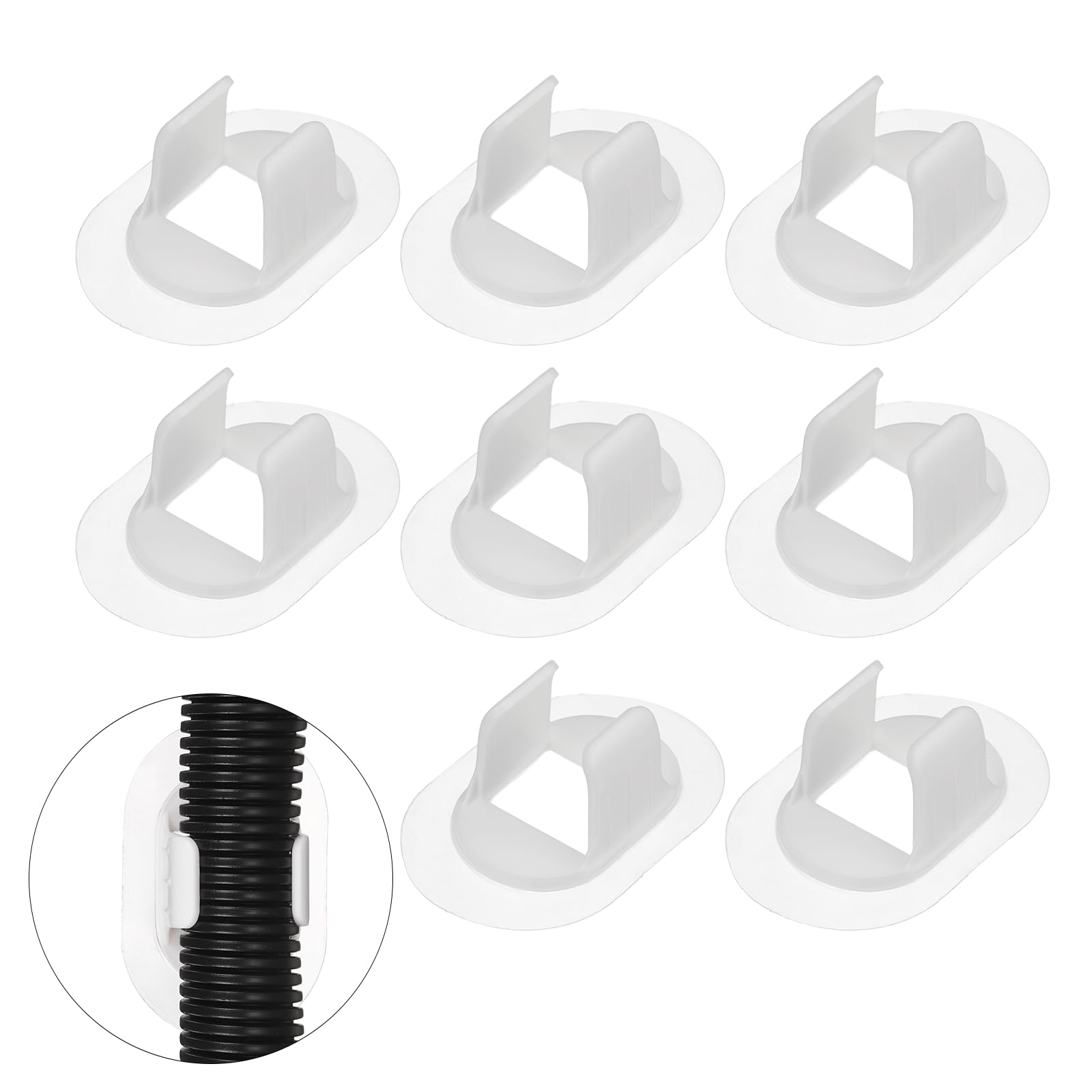 sourcing map 8 Pcs Washing Machine Drain Hose Holder (Fits 22-28 mm OD Hose) - Self-Adhesive No Drill Fixing Clip Guide Clamp Bracket for Clothes Washer/Laundry Tub Discharge, White