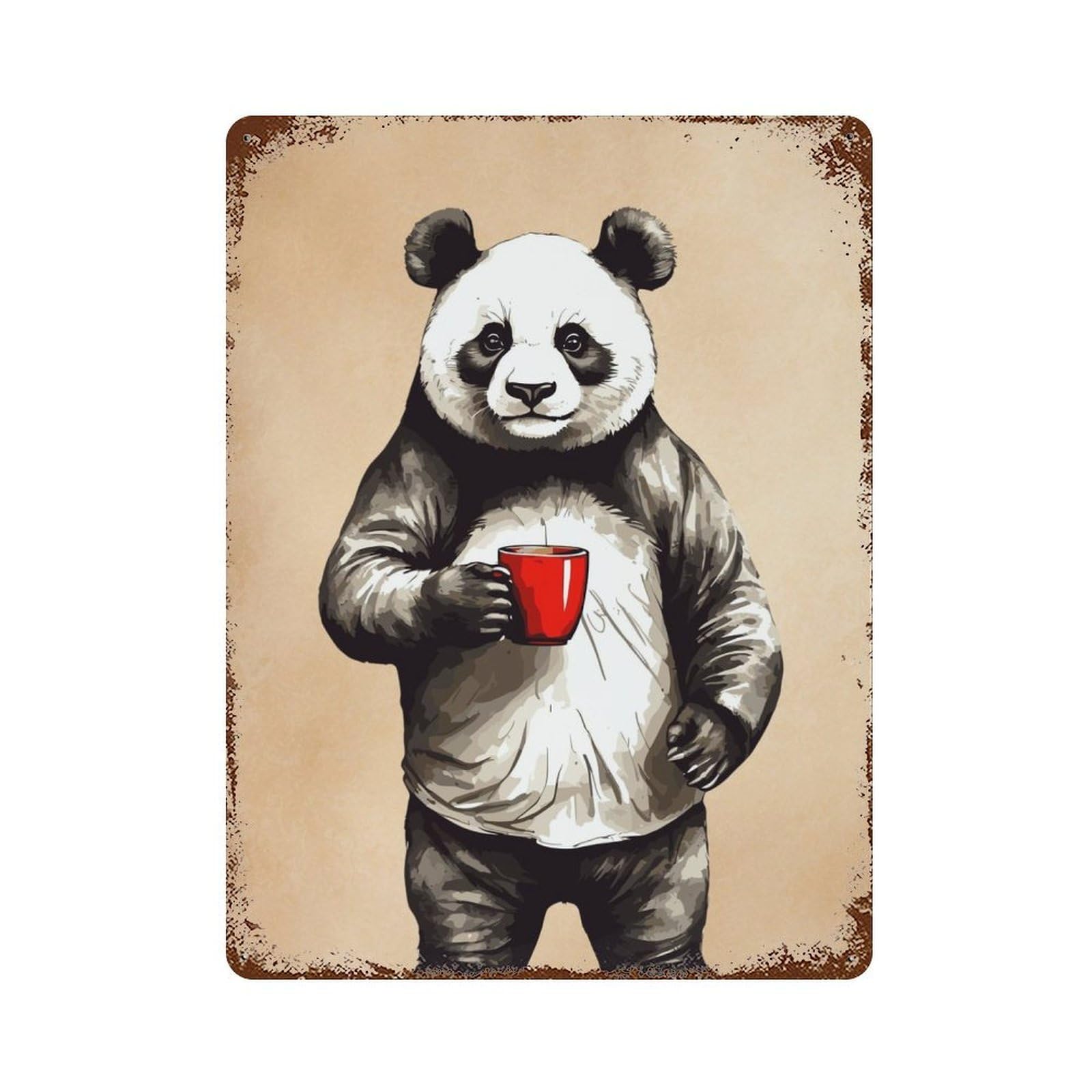 Weathered Tin Sign Panda Animals Coffee 15.7"x11.8", Rustic Home Decor for Bistro, Counter And Cafe Decor