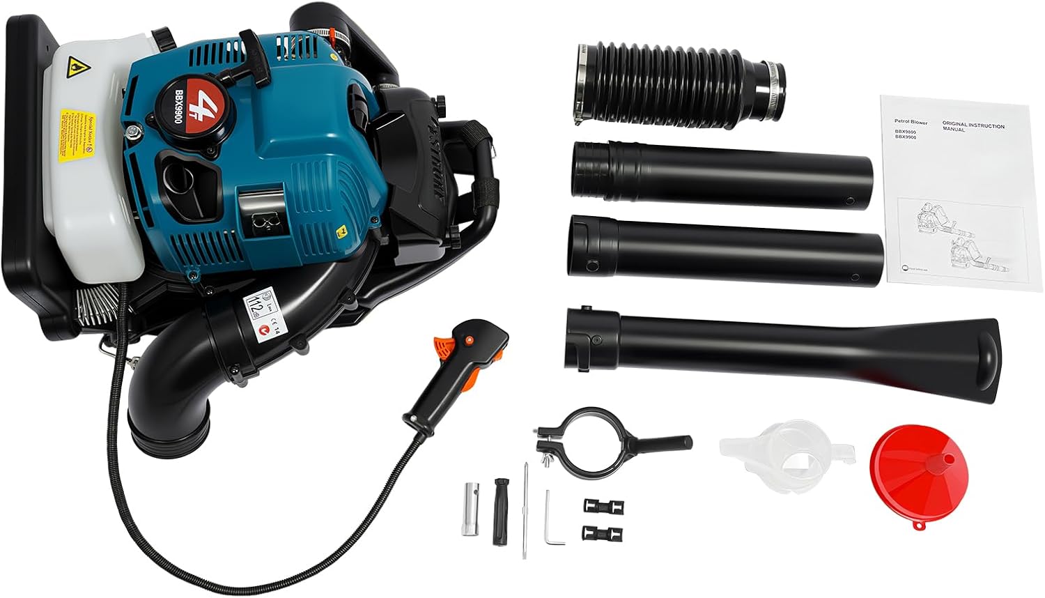 All components included with the HASANEN BBX9900 Backpack Leaf Blower