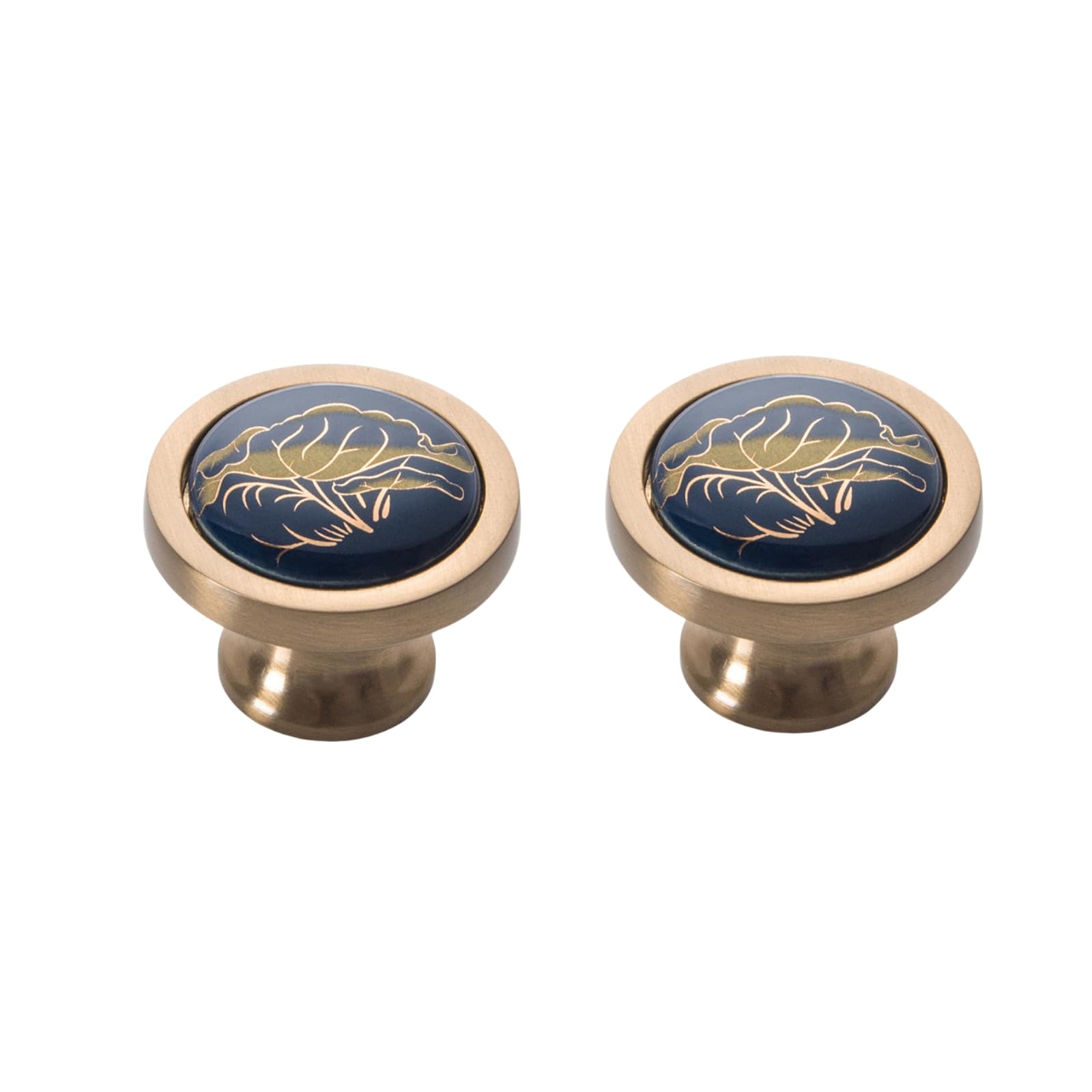 Lqzaxsrdr 37*37*28Mm Ceramic Cupboard Drawer Handle Knobs, Ceramic Door Knobs 2 Pcs Chinese Style Champagne Gold(37 * 37 * 28Mm)