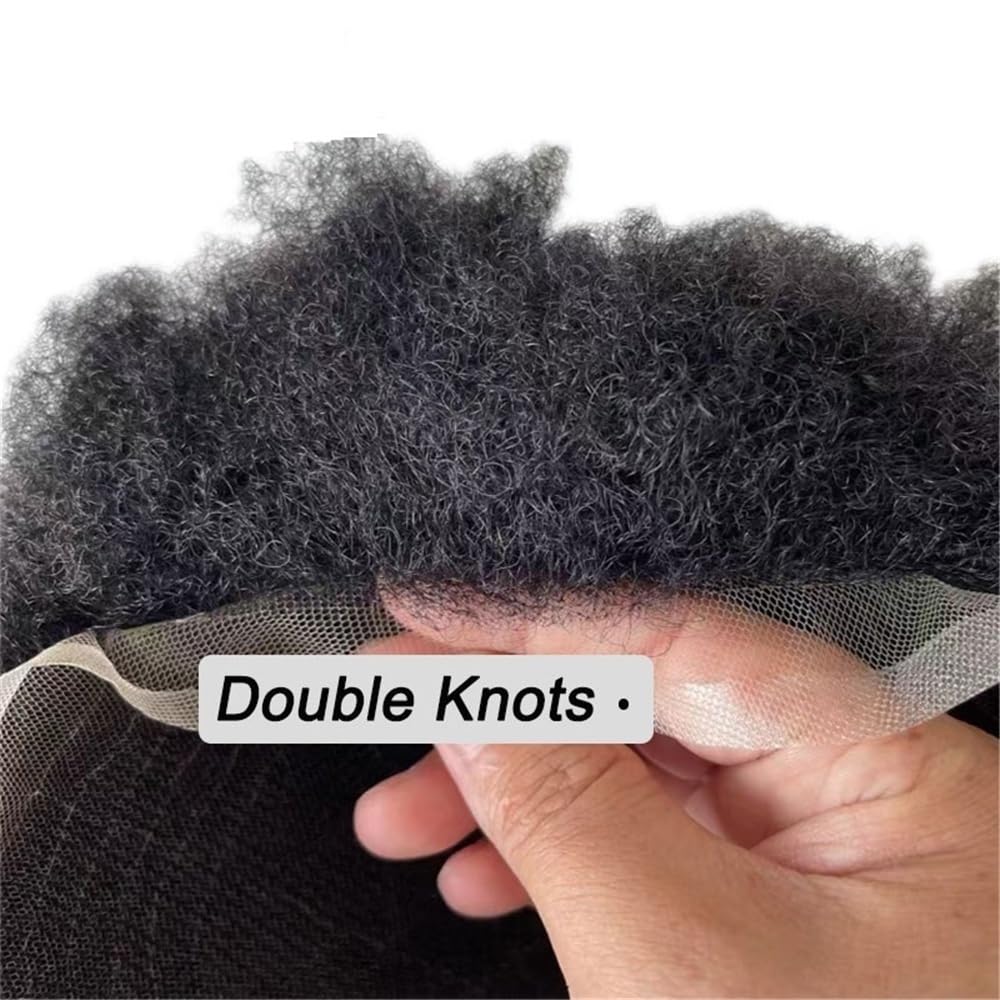 Perücke męska 20 x 25 cm pełna końcówka z podwójnym węzłem, afro kinky kręcone toupé dla czarnych mężczyzn, proteza kapilarna Toupé dla mężczyzn (1#,12 mm)