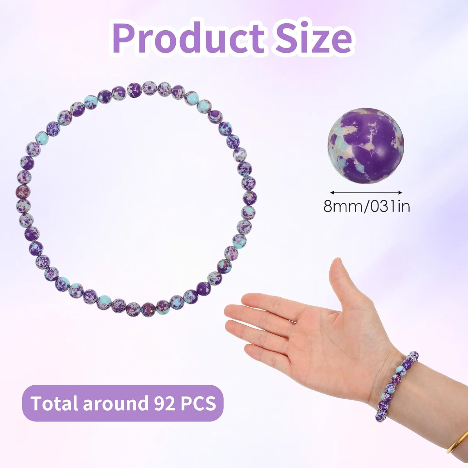 92 Pcs 8mm Natural Stone Beads, Dragon Vein Agate Beads for Jewelry Making and Crafting DIY, Chunky Purple-Blue Gemstone Bead, Imperial Jasper Round Loose Bead - Image 2
