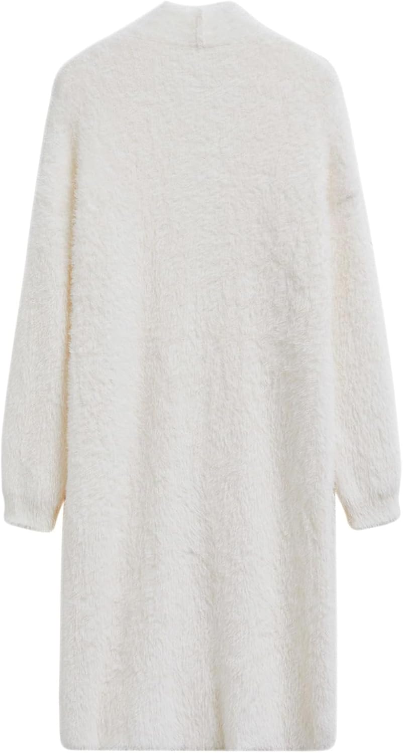 CHICWISH Women Fuzzy Cardigan Sweaters Solid Open Front Longline Cardigan Soft Chunky Fall Winter Knit Outerwear Coats