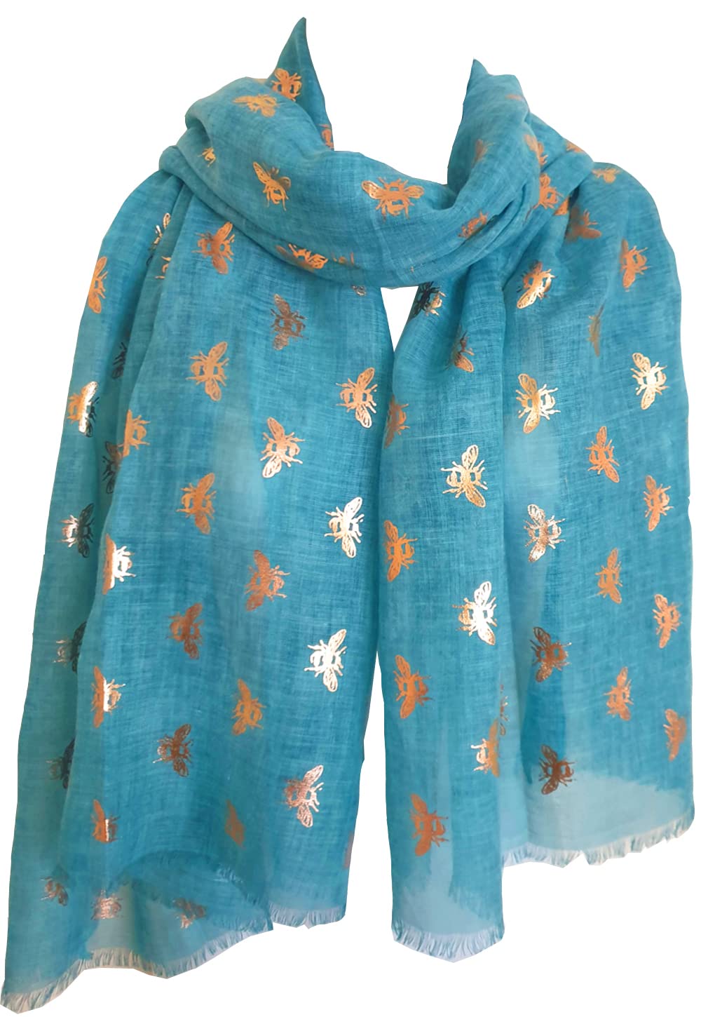 Glamlondon Women's Z-Glit-Green Bumble Bee Print Scarf Lightweight Fashion Oversize Wrap (Z-Glit-Green)