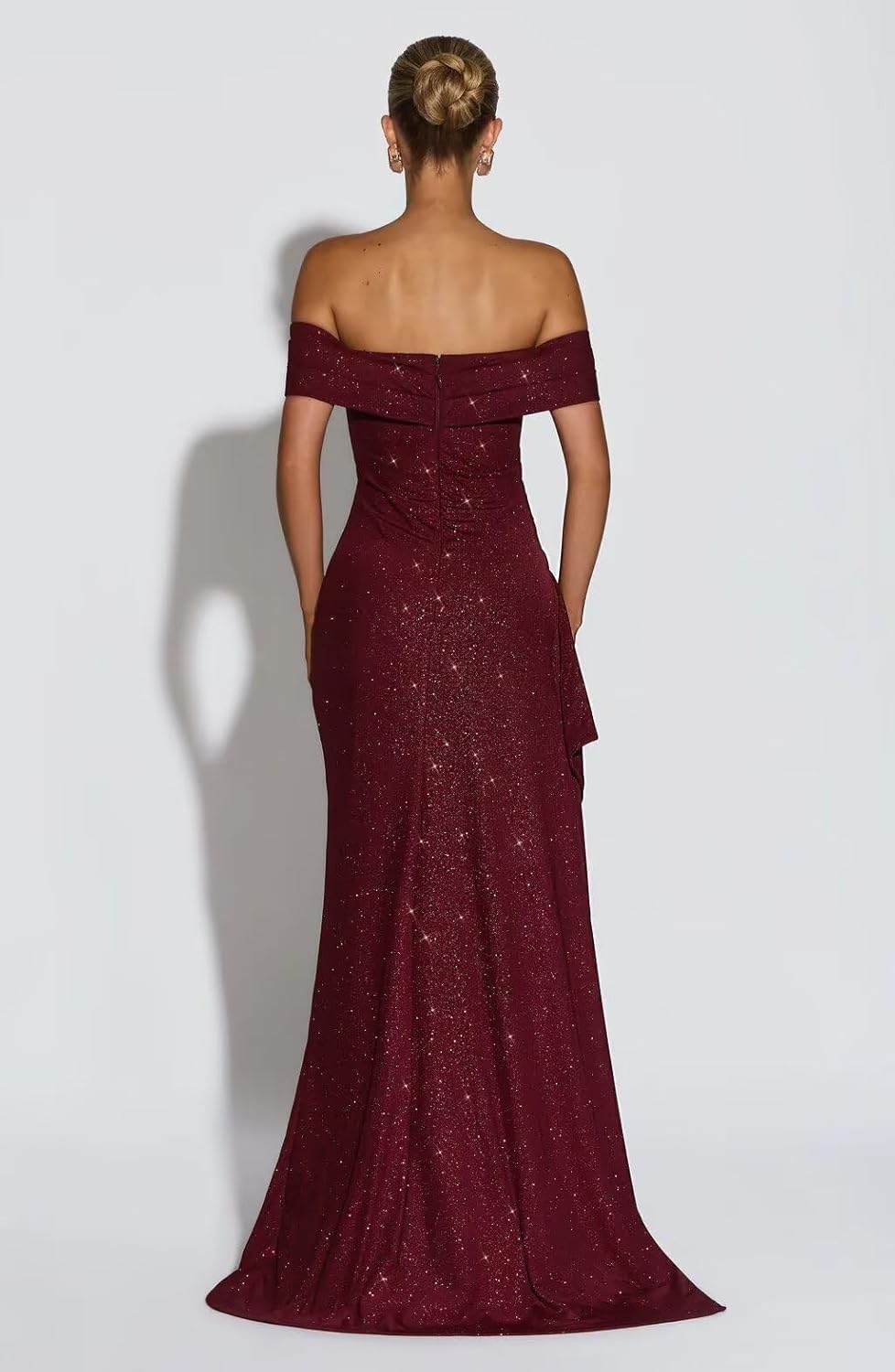 Women's Off The Shoulder Mermaid Prom Dresses Sparkly Ruffles Formal Evening Party Dress with Slit