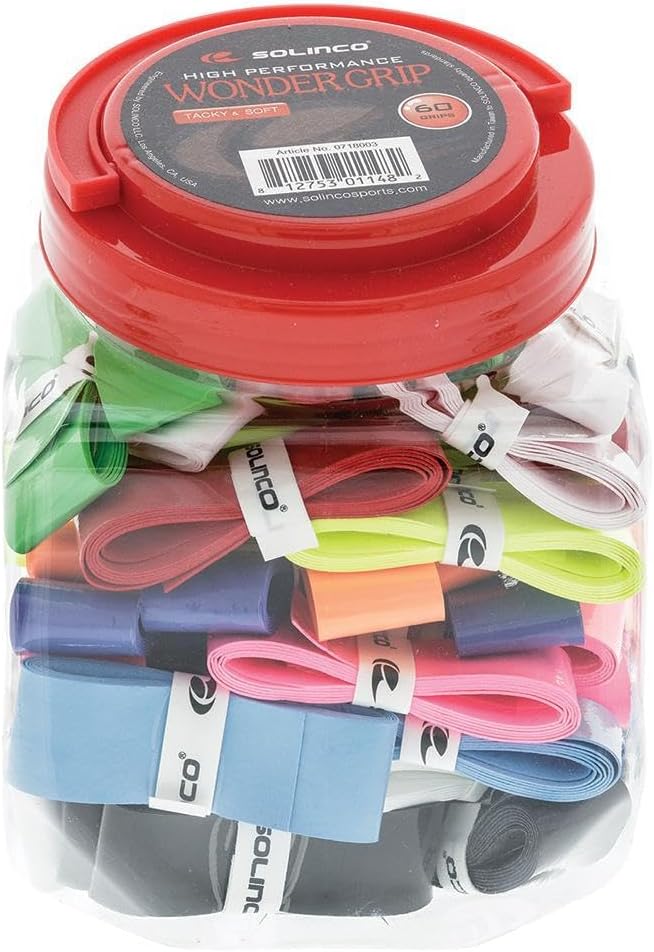 Solinco Wonder Tacky Tennis Over Grip 10 Color Assortment Jar 60 Pieces