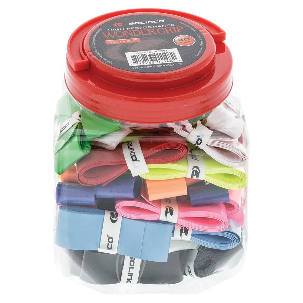 Solinco Wonder Tacky Tennis Over Grip 10 Color Assortment Jar 60 Pieces