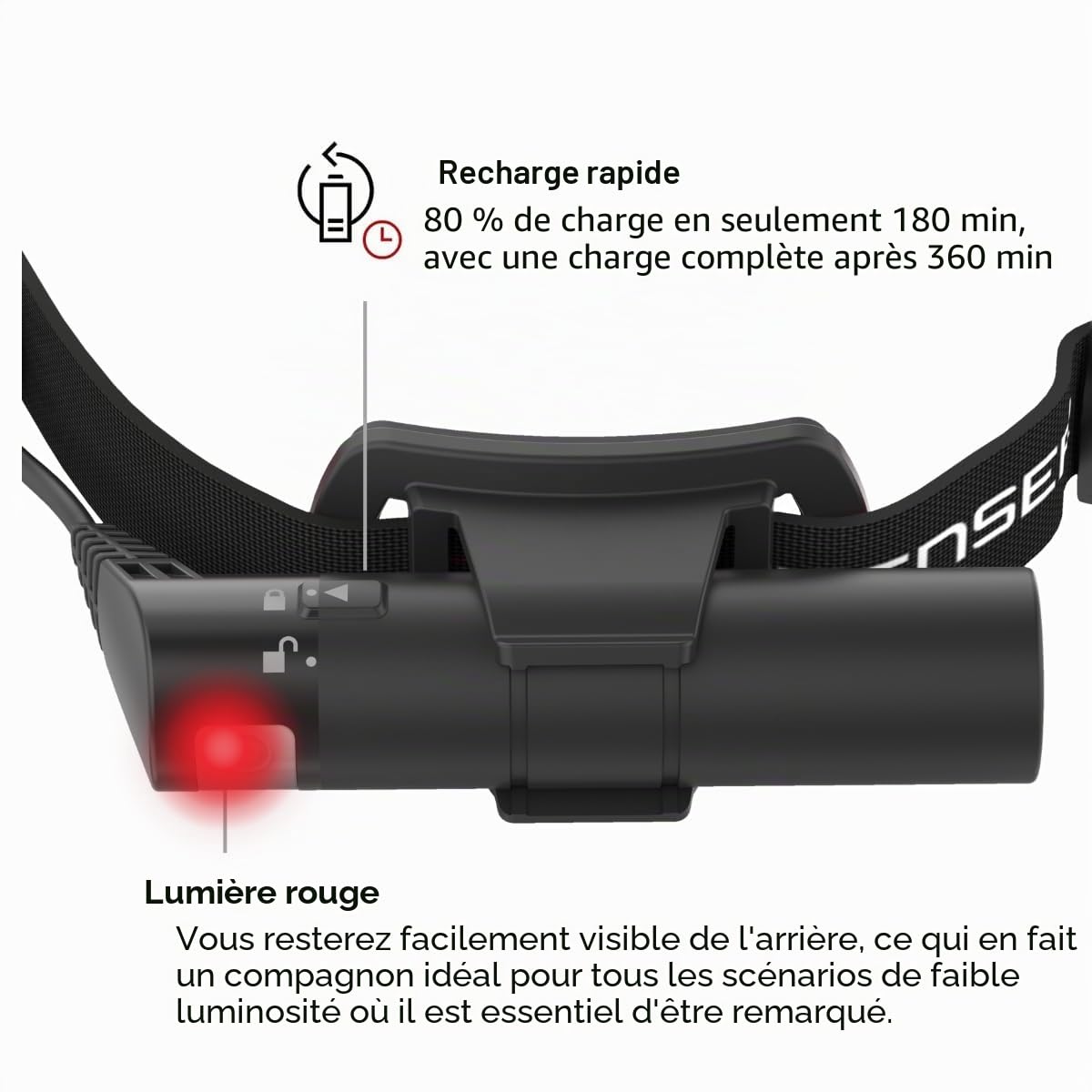 Ledlenser H8R SE Lampe frontale rechargeable LED, 700lm, 130m portée, IP54 | Mise au point réglable, jusqu'à 70 h d'autonomie, feu arrière rouge, 158 g, pochette incluse, idéale pour l'outdoor