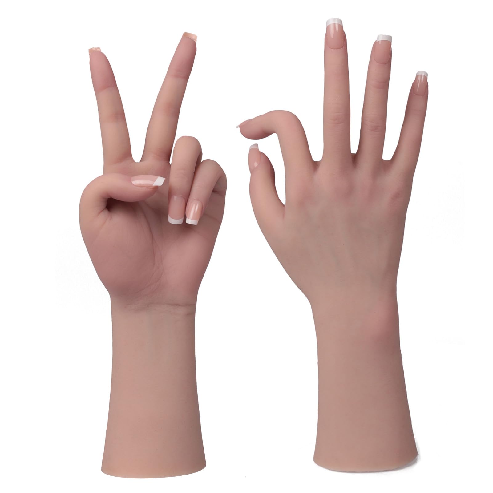 Life-Size Silikon Weibliche Hände für Schmuck Display Maniküre Praxis (1PC Rechte Hand mit Skelett, Elfenbeinweiß)