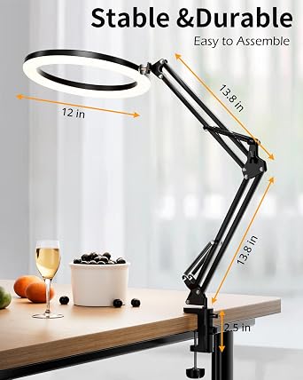 UBeesize 12 Overhead Ring Light for Desk with Phone Mount, LED Selfie Light with Adjustable Arm & Clamp, Dimmable Lighting for Video Recording, Zoom, Live Streaming, TikTok, YouTube