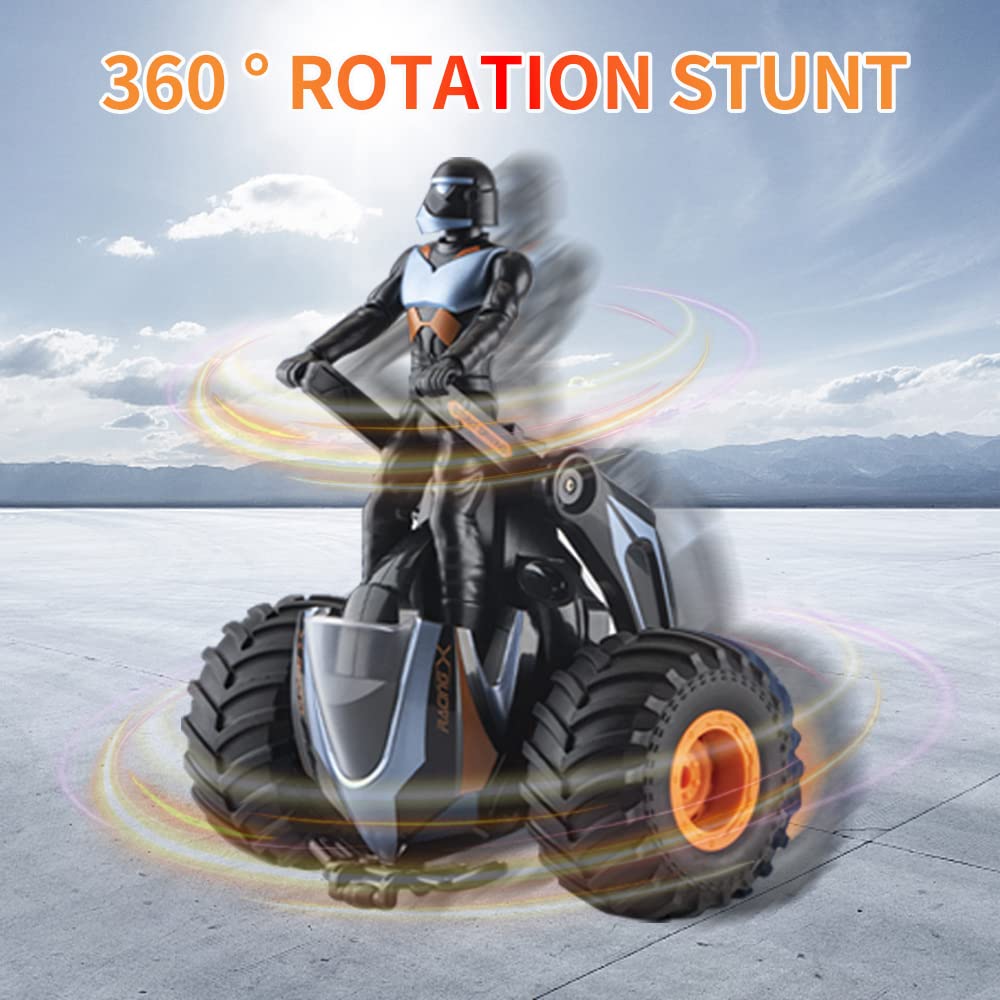 Moto Télécommandée OBEST Pour Enfants - 360° Drift Et Flip | 2.4GHz Avec LED Et Musique | Jouet Transformable (Orange)