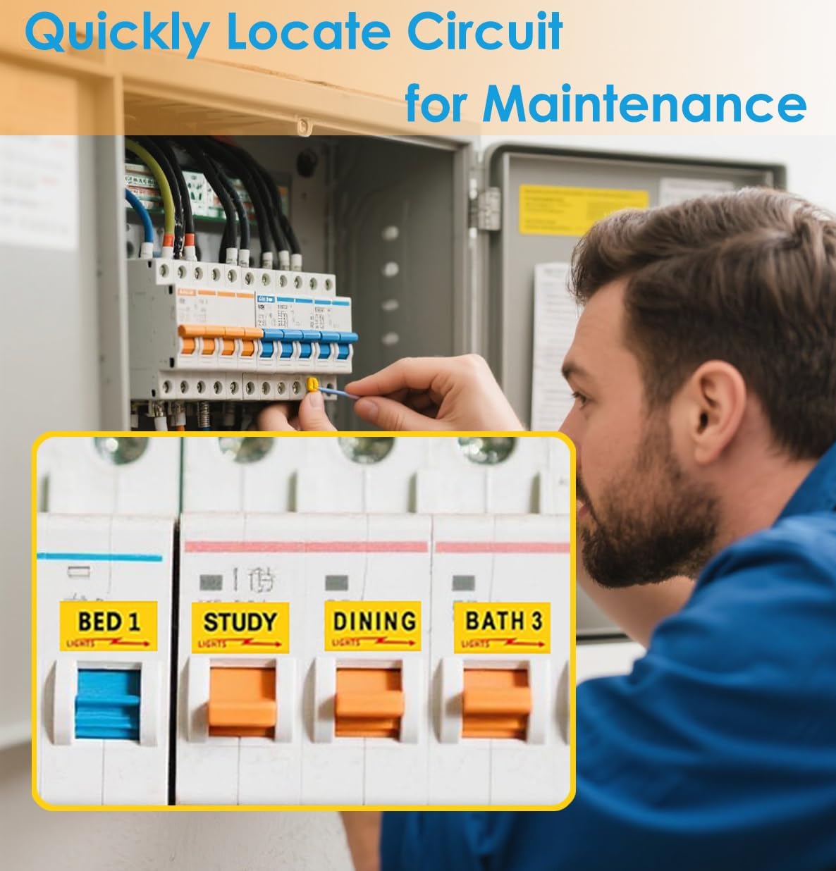 Circuit Breaker Labels, Breaker Box Electrical Panel Fuse Box Stickers, Easy Read and Install (Yellow)