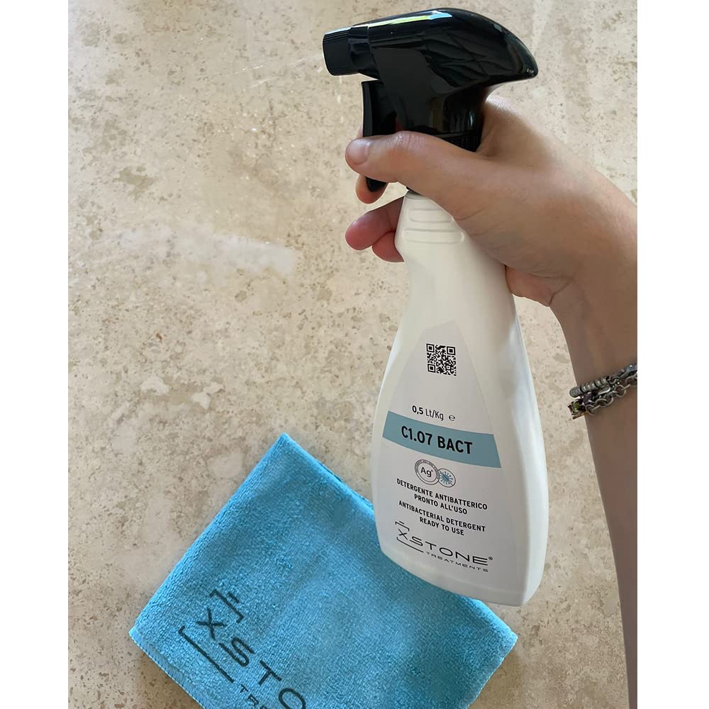 Detergente ANTIBACTERIAL, BLOQUEA bacterias en ENCIMERA DE COCINA/BAÑO en piedra natural. ELIMINA hasta el 99,9% de las bacterias. Pack 3 x 0,5 litros spray