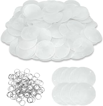 Jtuxcke Capiz Sea Shells Round, 200 Pcs Natural Sea Capiz with 2 Holes Shells Decor 2 Blank Shell Pendants Capiz Shells Decoration for Wind Chime, Wedding Home Decor DIY Craft
