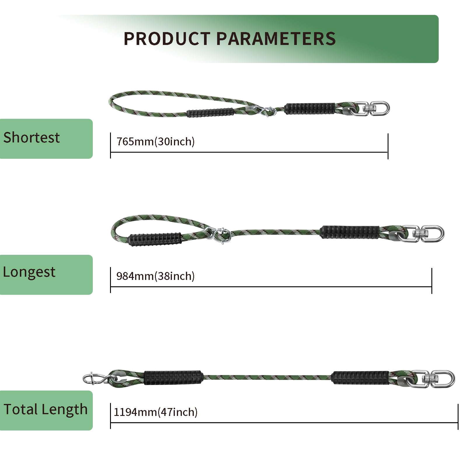 2Pcs Tree Swing Ropes, Adjustable Hammock Hanging Strap with 2 Carabiner, 450kg Capacity - Image 3