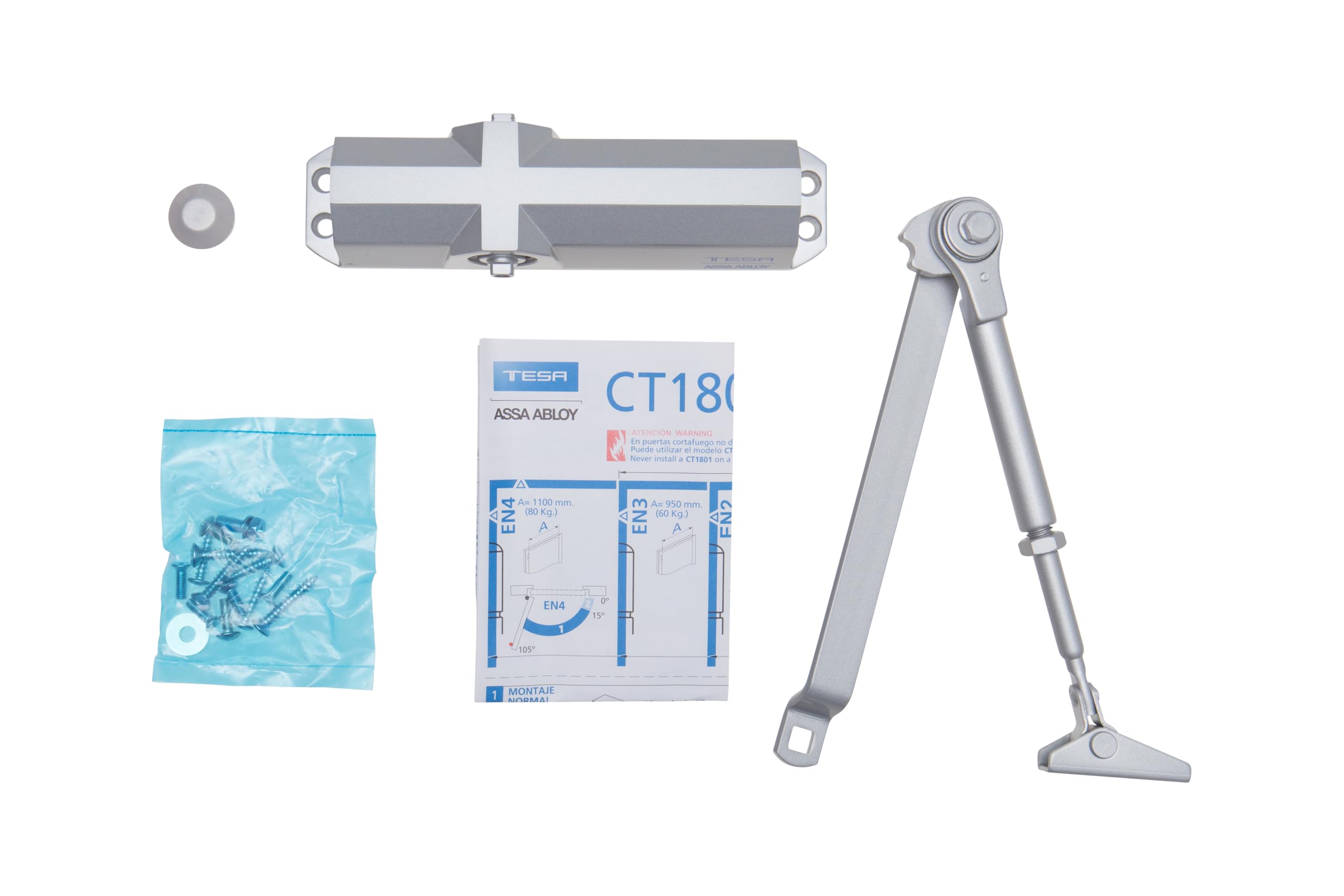 Tesa Assa Abloy CT180134NBL Cierrapuertas Brazo Articulado Para Puertas Blanco Con Retención CT1800