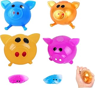 4PCS Splat Pig Fidget Toys, Splat Pigs Stress Balls, Jello Pigs Antistress Pig Splat Ball, Splat Ball, Stress Relief Pig Water Balls（Blue+Yellow+Gold+Purple）