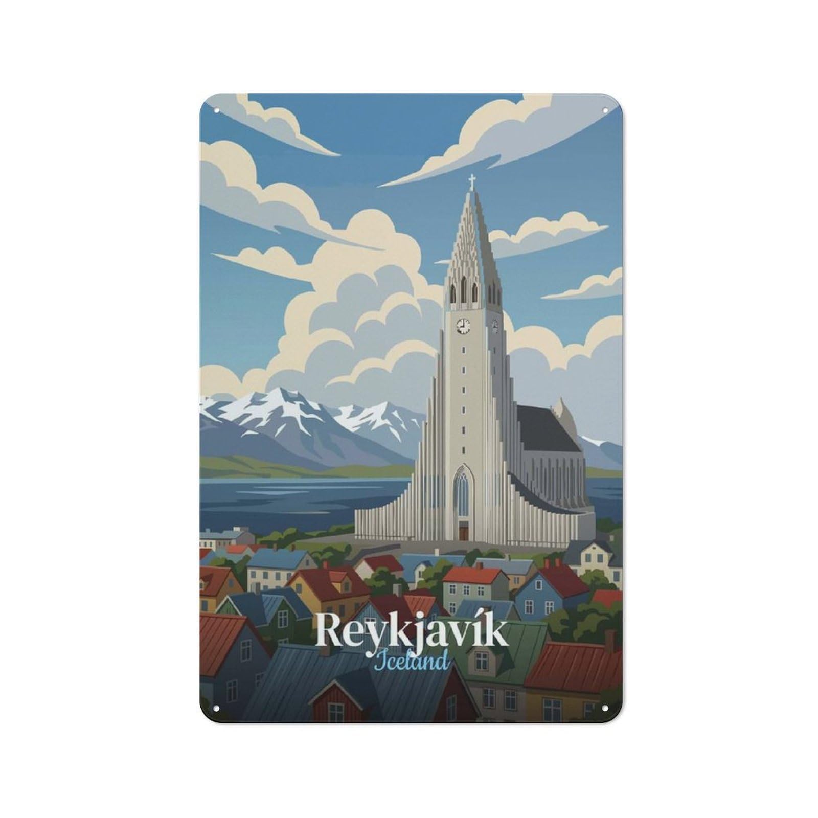 Junmoney Style-16 Rustic Metal Sign With Reykjavik Iceland Travel (4) Design 30X20cm, Country Vintage Cottage Wall Art For Kitchen, Cottage, Porch Or Garden Room