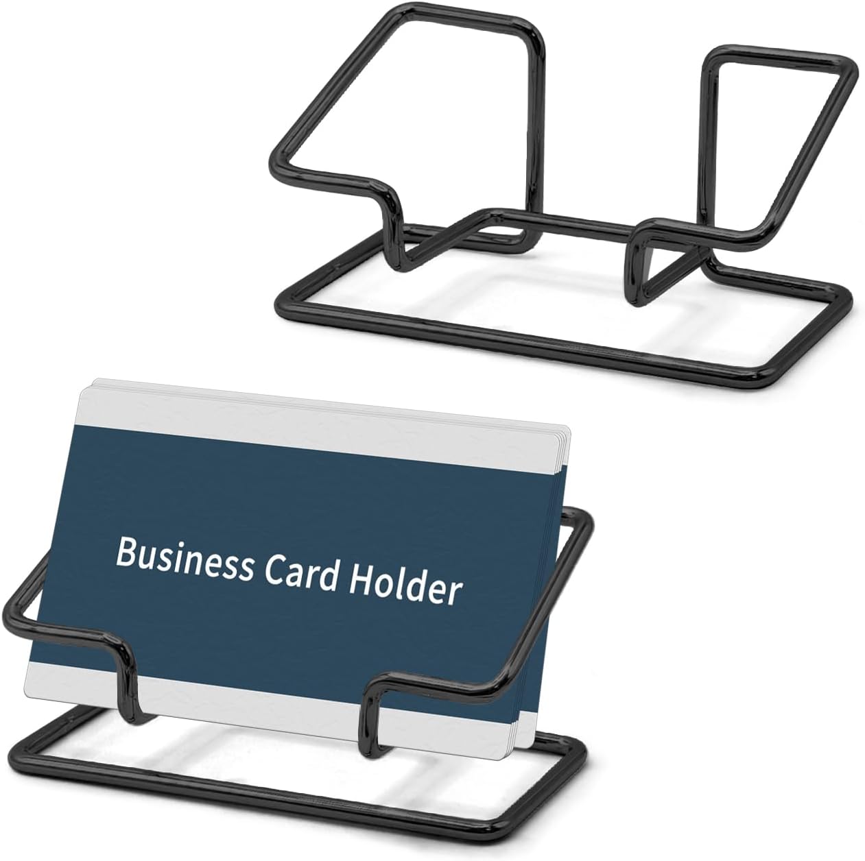 2 PCS Metal Business Card Holder for Desk, Modern Card Display Stand, Vertical and Square Business Card Organizer for Office, Home, Exhibition (Black)