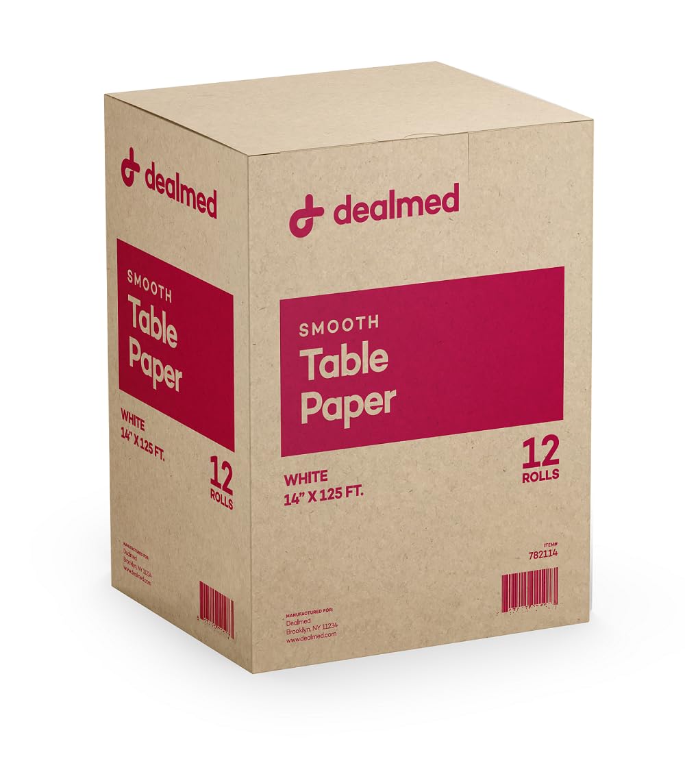 Dealmed Exam Table Paper (12 Rolls) 14" x 125' Smooth, White Medical Exam Cover for Doctor's Offices, Medical Facilities, Patternmaking, Tracing and More