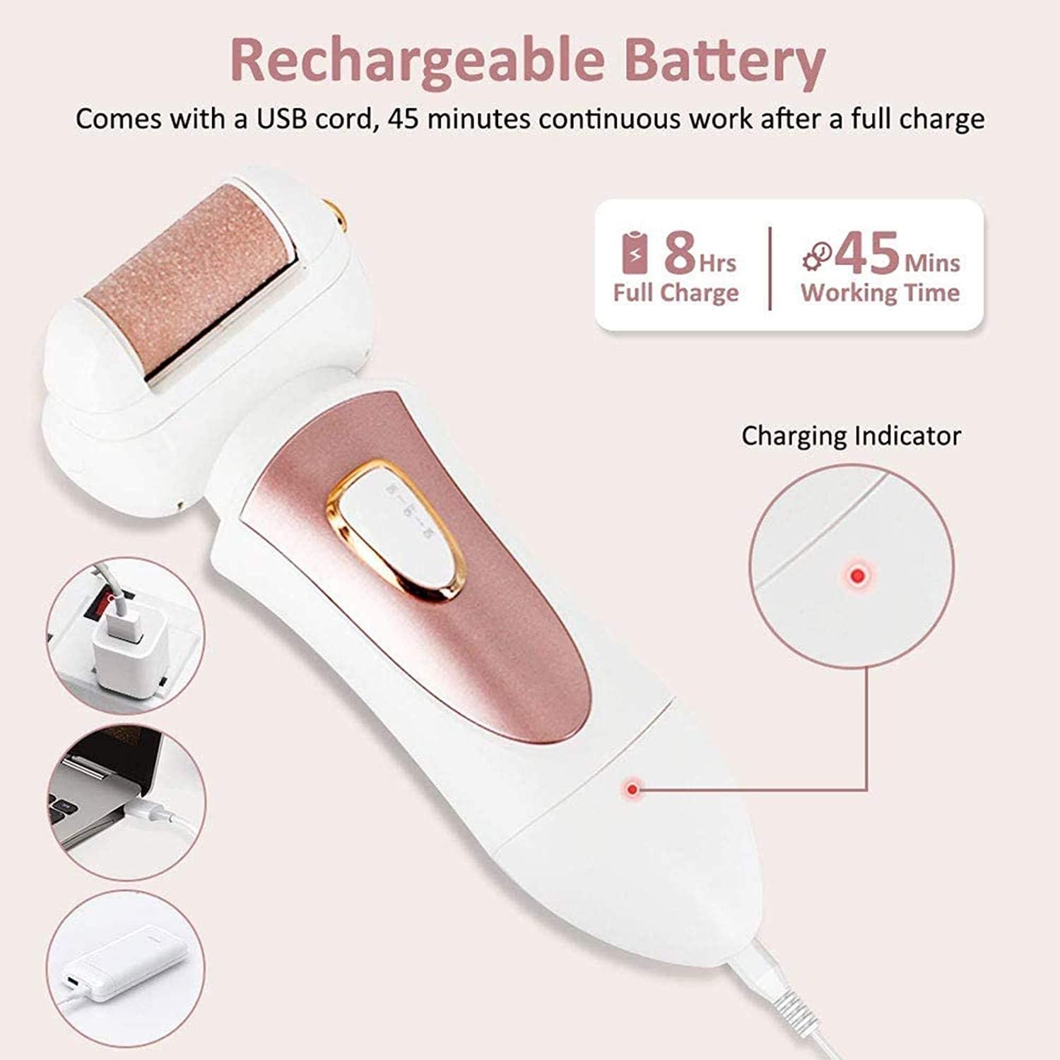 Removedor de Callos eléctricos for pies, USB Remover de Piel Dura Recargable, Kit de pedicura Profesional Impermeable for Tacones agrietados y Piel Muerta