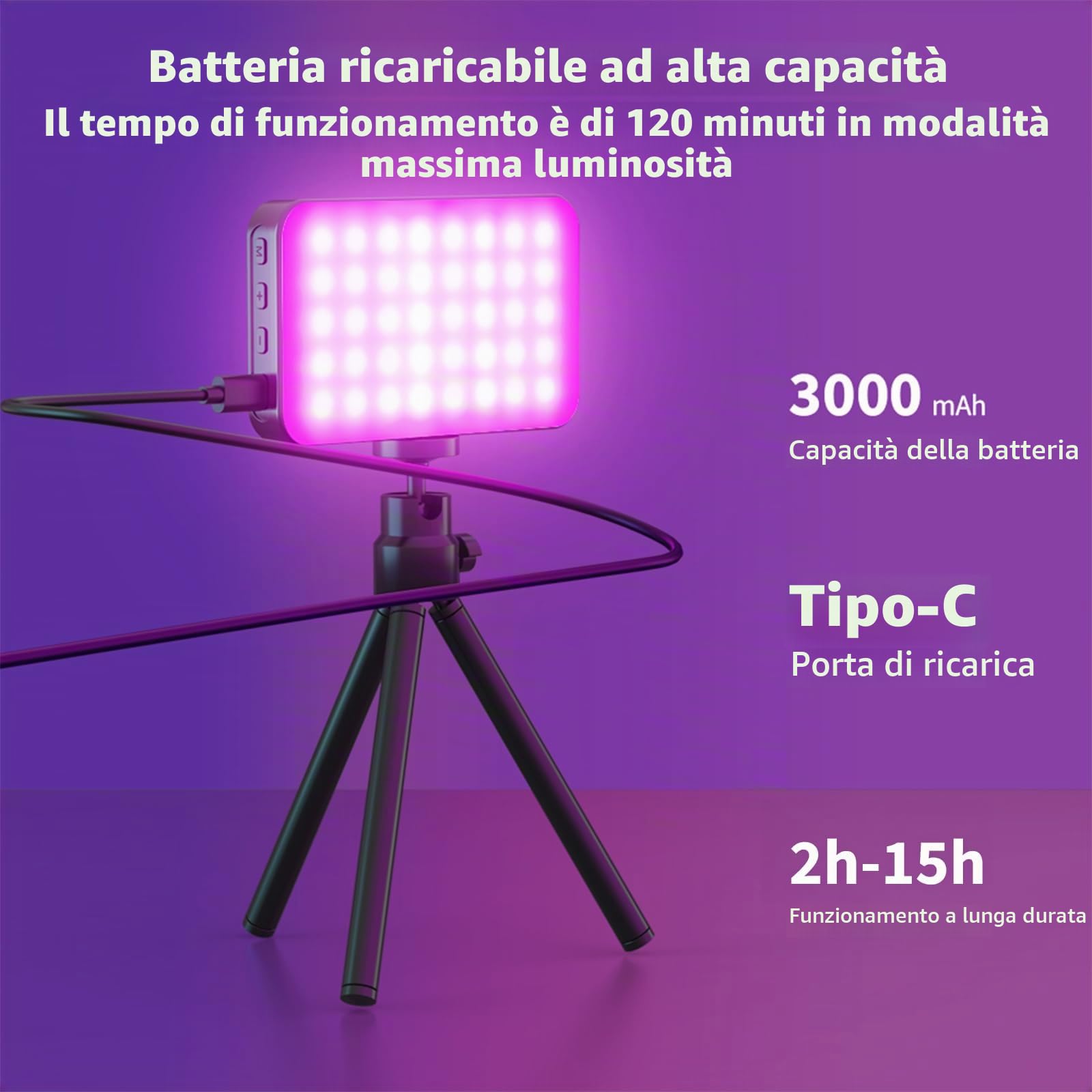 LUXCEO RGB LED Luce Video Ricaricabile Fotografia RGB Luce, 3100mAh, CRI 95 +, 2500K-9000K Dimmerabile 20 effetti di luce con display LCD per Vlog,Live Stream,Intervista,Fotografia