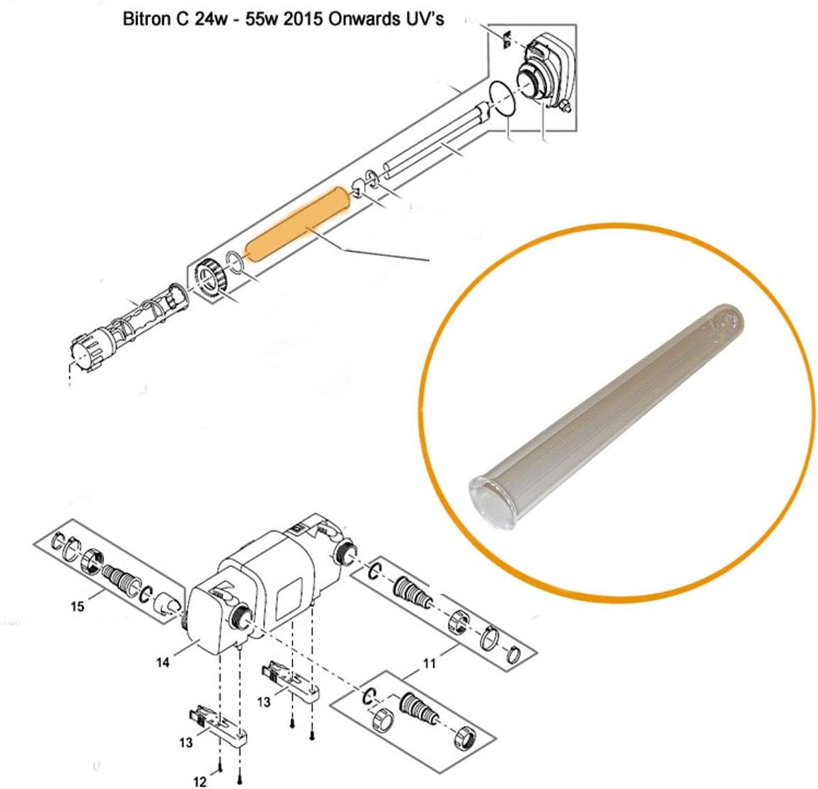 Oase Bitron C36/55 Post 2015用の交換用クォーツ。