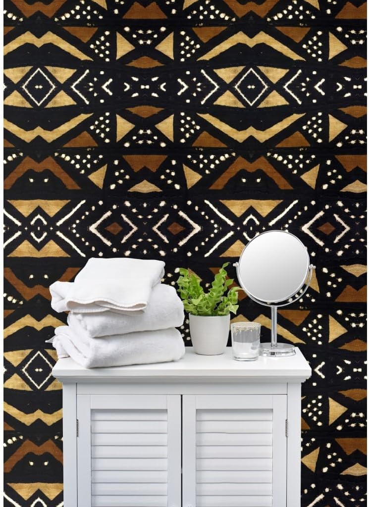 Spoonflower Commercial Grade Wallpaper 27ft x 2ft - Mudcloth West Africa Afrocentric Traditional Wallpaper