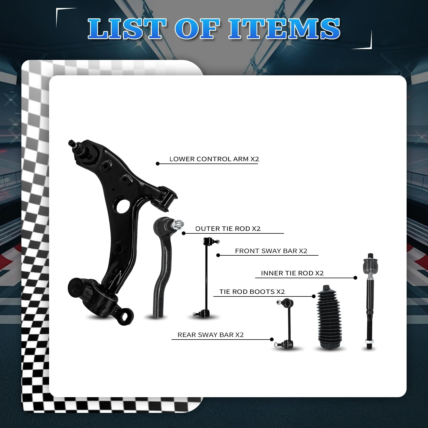 POWERGEAR Control Arms, 12Pcs Control Arm With Ball Joint Front & Rear Sway Bar Inner Outer Tie rod Boots Suspension Kit Compatible With 2014-2017 Mazda 6
