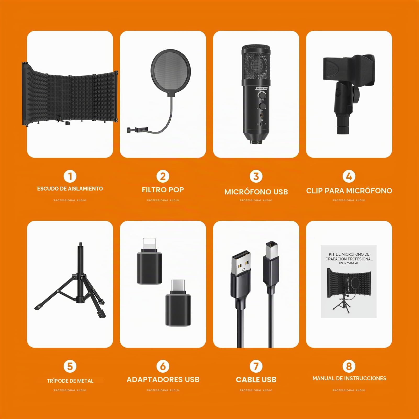 MicróFono de Estudio Con Escudo Aislante, Filtro Antipop y Soporte de TríPode de Metal, MicróFono de Estudio Para PC, Laptop y Smartphone, MicróFono Para GrabacióN de MúSica, Canto y Podcasts