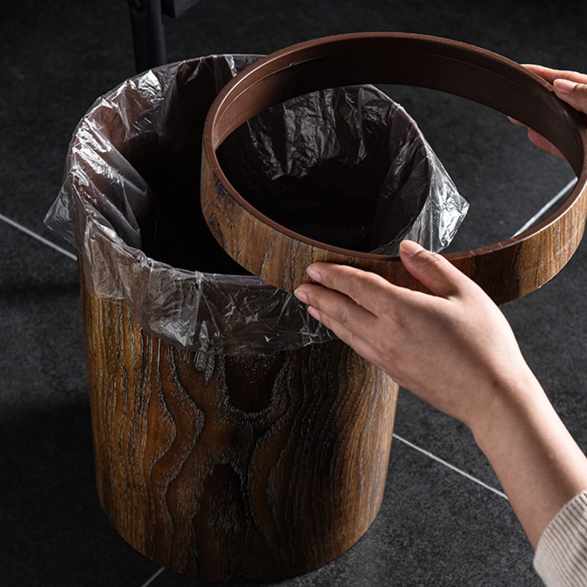 Zerodeko Cubo De Basura De Plástico Con Patrón De Veta De Madera Papelera Grande Sin Tapa De 11.02X8.66X8.66 Pulgadas Ecológico Para Cocina Baño Oficina Y Hogar