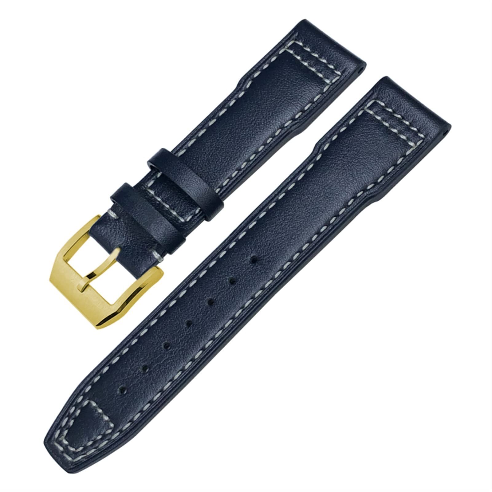 Genuine Leather Watchband For IWC Mark XVIII Le Petit Prince Pilot’s Watch 20mm 21mm 22mm Cowhide Strap (Color : Dark blue gold, Size : 20mm)