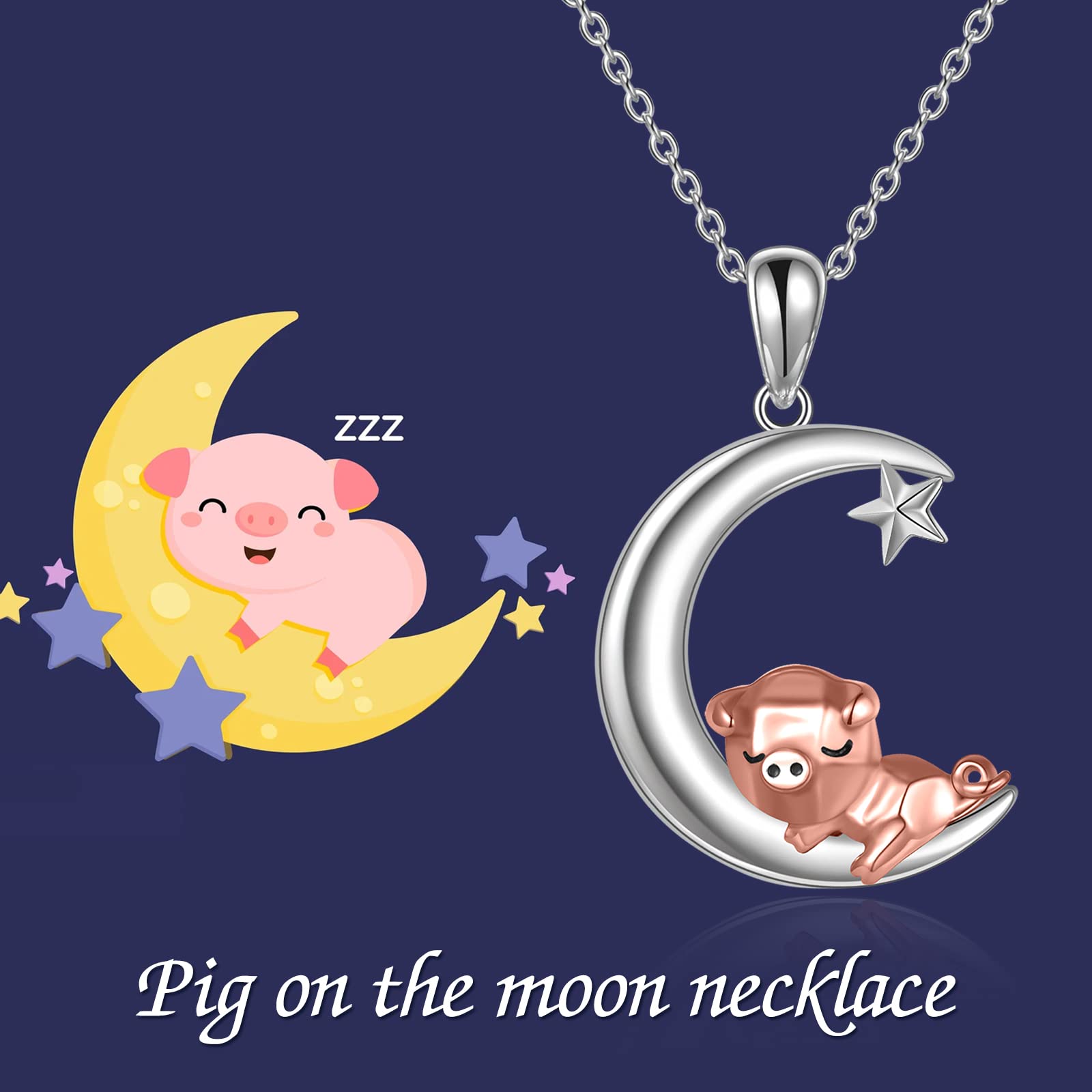 ONEFINITY Maiale/Coniglio/Gufo Catene 925 Sterling Sliver Luna Maiale/Coniglio/Gufo Pendente Catena Animali Gioielli Regali per Signore Uomo, Argento sterling, Nessuna pietra preziosa