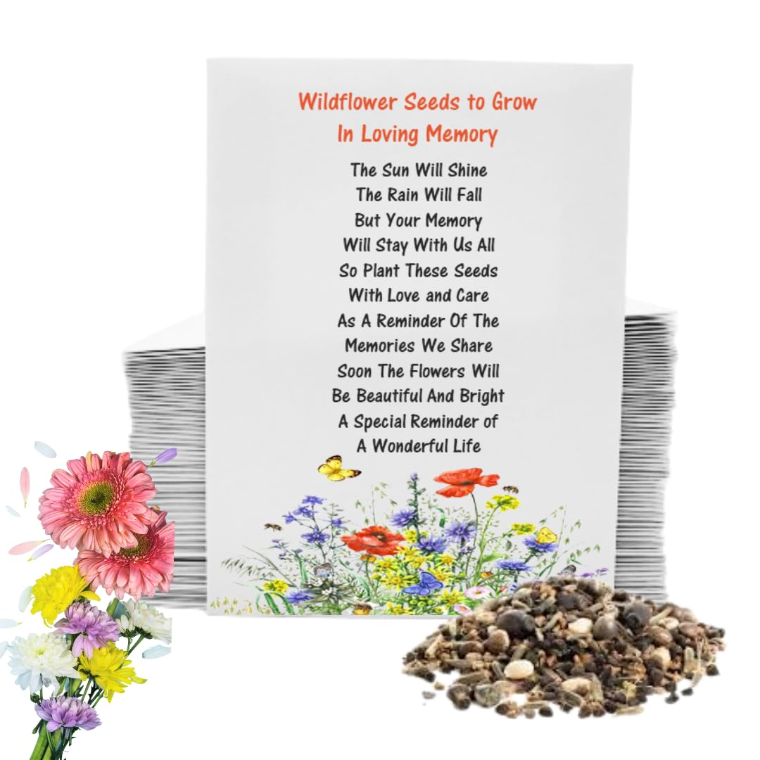 50 Funeral Seed Packets with Wildflower Seeds | Funeral Favours for Guests to Grow Funeral Flowers | Funeral Decorations & Funeral Gift | Add Own Personalised Details